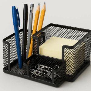 1 Mesh Desk Organizer Pen Holder Multi Slot Metal Pencil Cup Stationary Storage Box For Office School Home Supplies