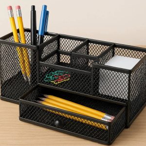 10 Mesh Metal Desk Organizer Box Multi Slot Stationary Storage Case Drawer Pencil Cup For Office School Home Supplies