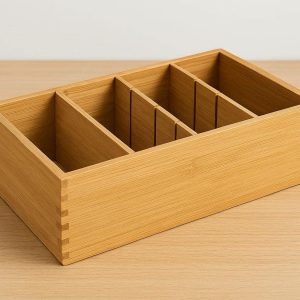 Natural Bamboo Desk Organizer Box Multi Slot Wooden Stationery Storage Case Adjustable Dividers Holder Office Supplies Minimalist