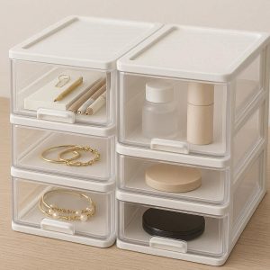 14 Stackable Plastic Desk Organizer Box Storage Drawers Modular Desktop Stationery Container Cosmetic Makeup Jewelry Case Clear