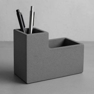 16 Modern Concrete Desk Organizer Box Minimalist Geometric Cement Storage Case Pen Holder Heavy Duty Stationery Stand Grey