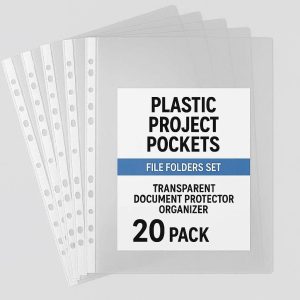 26 Plastic Project Pockets File Folders Set Transparent Document Protector Organizer Jacket Envelopes Office School Supplies Pack