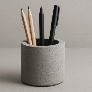5 Concrete Concrete Pen Holder Minimalist Round Cement Pencil Cup Geometric Desk Stationery Organizer Heavy Duty Grey