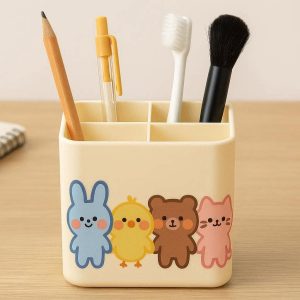 6 Cute Cartoon Animals Pen Holder Plastic Desk Pencil Cup Toothbrush Stand Multi Purpose Cosmetic Stationery Organizer Kids