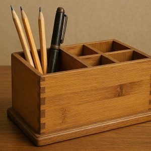 8 Retro Wooden Pen Holder Natural Bamboo Desk Pencil Cup Vintage Multi Slot Stationary Storage Organizer Stand Box