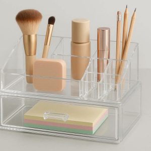9 Clear Acrylic Desk Organizer Box Multi Compartment Transparent Cosmetic Makeup Storage Case Drawer Stationery Holder Vanity